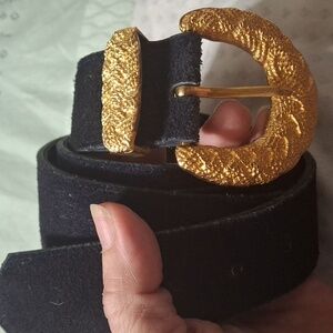 Elegant Black and Gold Women's Leather Belt